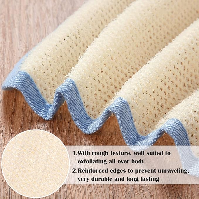 Tatuo 5 Pcs Exfoliating Face and Body Wash Cloths Towel Weave Bath Exfoliating Scrub Massage Bath Cloth for Women and Men, 10.23 x 8.66 Inch(Blue Edge)