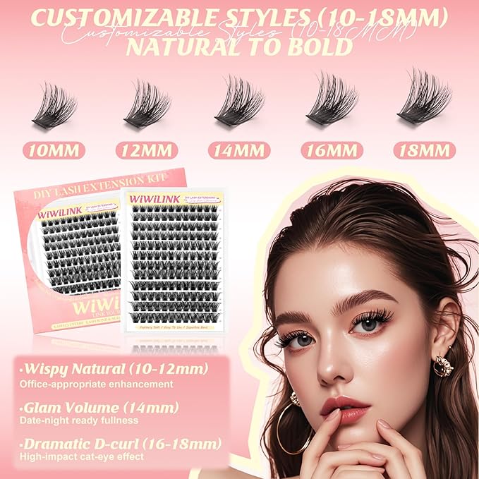 Magic Lash Clusters 10-18mm Fluffy Eyelash Clusters DIY Lash Extension 0.3mm Wispy Individual Cluster Eyelash Extensions D Curl Volume False Eyelashes