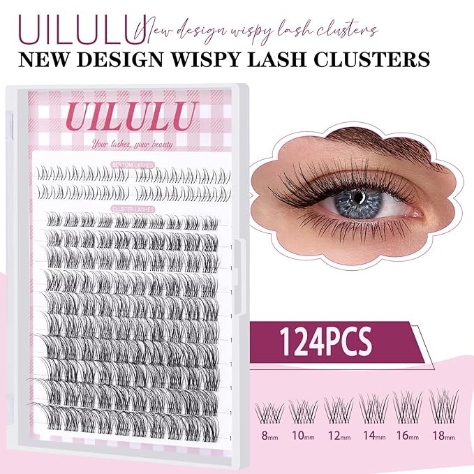 Natural Lash Clusters 8-18mm with 5mm Bottom Lashes Natural Eye Lashes Wispy Lash Clusters False Eyelash Clusters DIY Eyelash Extensions Individual Cluster Lashes (U18 Lash Only)