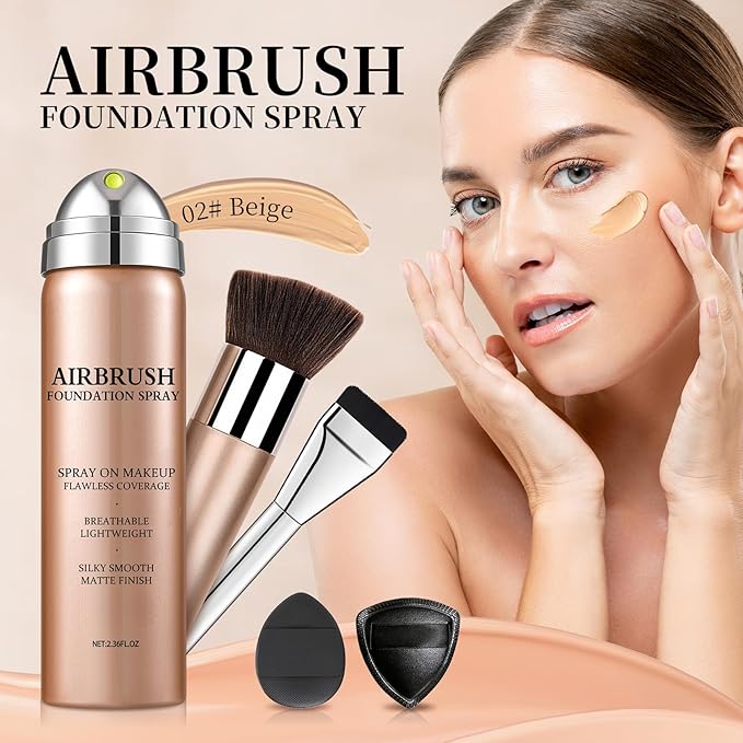 Air Brush Makeup Foundation Lightweight Breathable Spray Foundation Makeup for Mature Skin-02 Beige