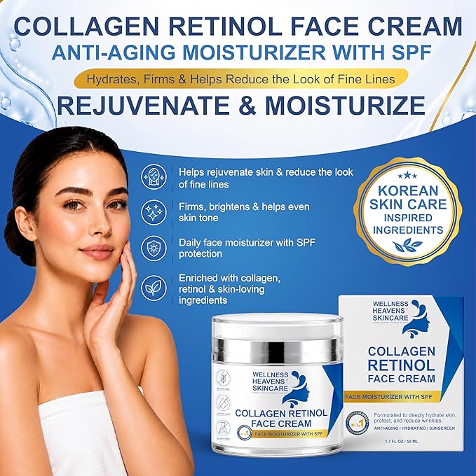 Anti-Aging Face Moisturizer for Face, Face Moisturizer with SPF, Collagen, Retinol, Hyaluronic Acid Cream, Age-Defying, Lift & Firm Cream, Sunscreen for Face, Lotion, Great for Dry, Aging Skin 1.7oz