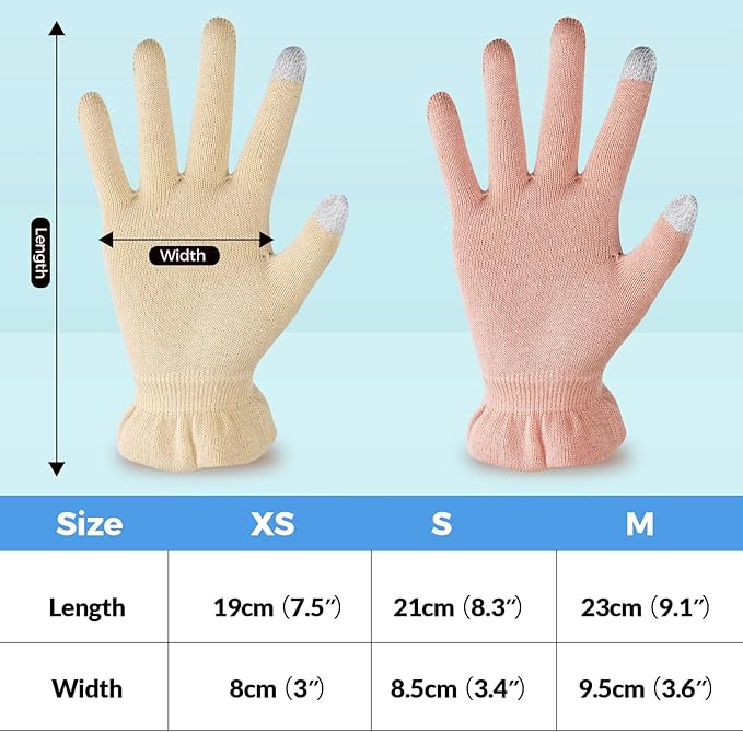Cotton Moisturizing Gloves Overnight Hand Beauty Gloves Touchscreen Sleeping Gloves (XS-Beige, Count, 6)
