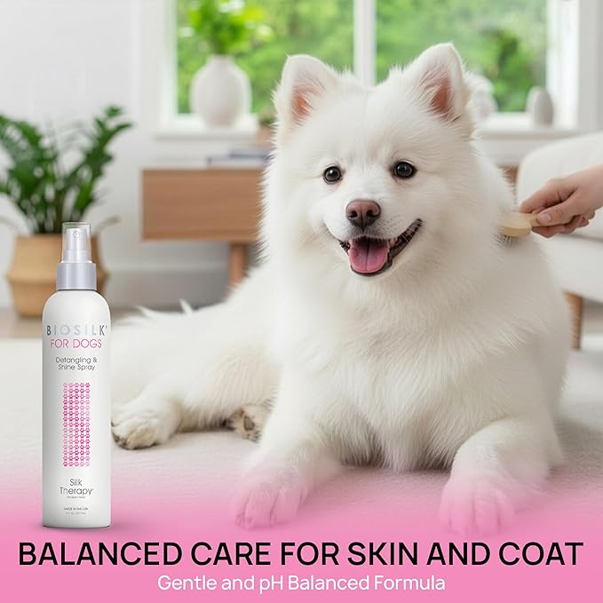 BioSilk for Dogs Silk Therapy Detangling and Shine Protecting Spray, pH Balanced Leave-in Mist with Silk and Vitamins for Dematting, Paraben-Free, All Coats and Breeds, 8 Fl Oz - 2 Pack