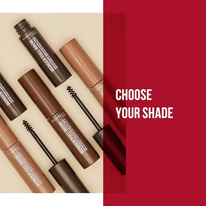 Rimmel London Wonder'Full 24HR Eyebrow Mascara, Long-Wearing, Waterproof, Smudge-Proof, 003, Dark Brown, 0.04oz