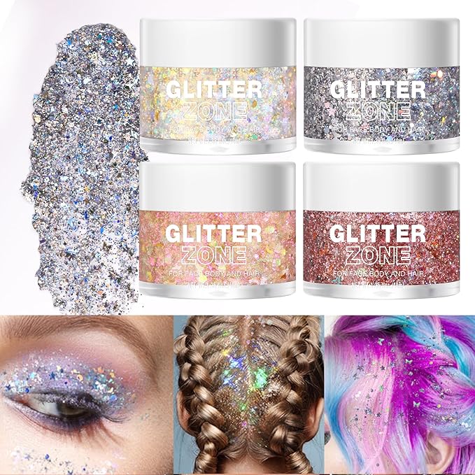 LANGMANNI Holographic Body Glitter Gel for Body, Face, Hair and Lip.Color Changing Glitter Gel Under Light. Vegan & Cruelty Free-1.35 oz (6# Dreamy Galaxy)