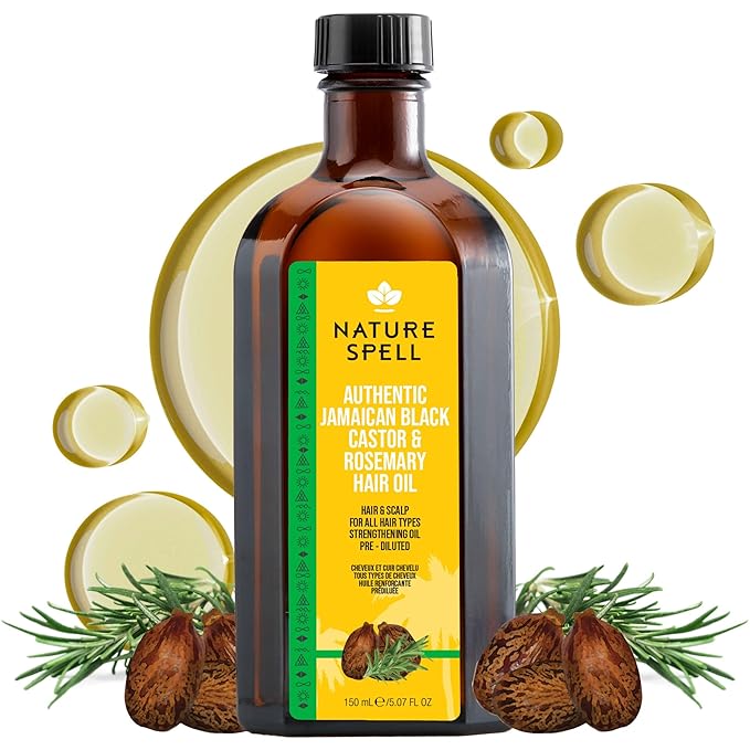 Nature Spell Jamaican Black Castor and Rosemary Oil Blend for Hair & Scalp, Pre-Diluted Oil to Strengthen Roots and Smooth Strands, For All Hair Types, Vegan, 5.07 Fl Oz