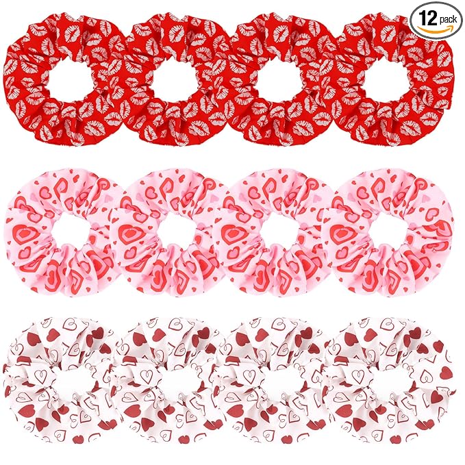 Silk Satin Scrunchies for Women Girls 12 PCS Valentine Hair Scrunchies Silk Satin Hair Ties for Thick Hair Bulk Hair Ties Hair Accessories