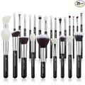 Jessup 25pcs Professional Makeup Brush Set Foundation Powder Concealer Eyeshadow Blending Blush Highlighter Natural-Synthetic Hair Brushes (Black/Silver)