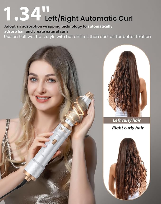 Ukliss 6 in 1 Hair Dryer Brush, Hot Air Brush & Styler with ALCI Safety Plug, Ionic Blow Dryer Brush for Frizz Free Salon Blowout, Volumizing & Auto Curls, for All Hair Types