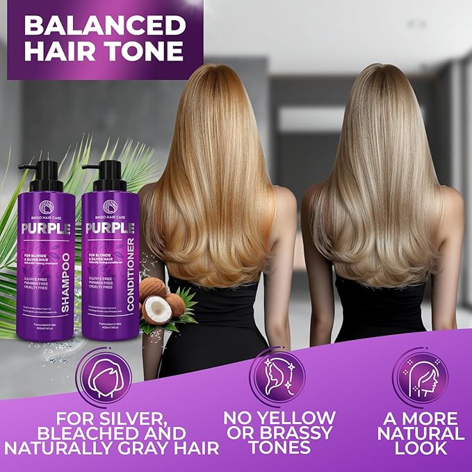 Purple Shampoo and Conditioner Set - Sulfate Free Formula for Women and Men - For Toning and Balancing Brassy, Blonde, Silver and Gray Hair - 14 Fl Oz (Set of 2)