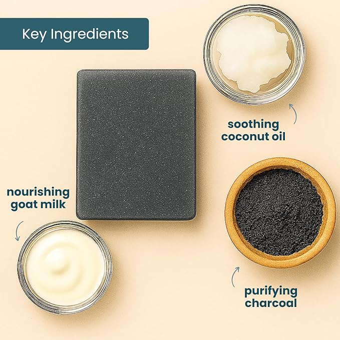 Activated Charcoal Soap Bar - Goat Milk Soap for Men, Women & Kids - Natural, Handmade w/Real Milk - Dry, Sensitive Skin, Hands/Body - Premium, Gentle, No Dyes - (1, Large, 5oz)