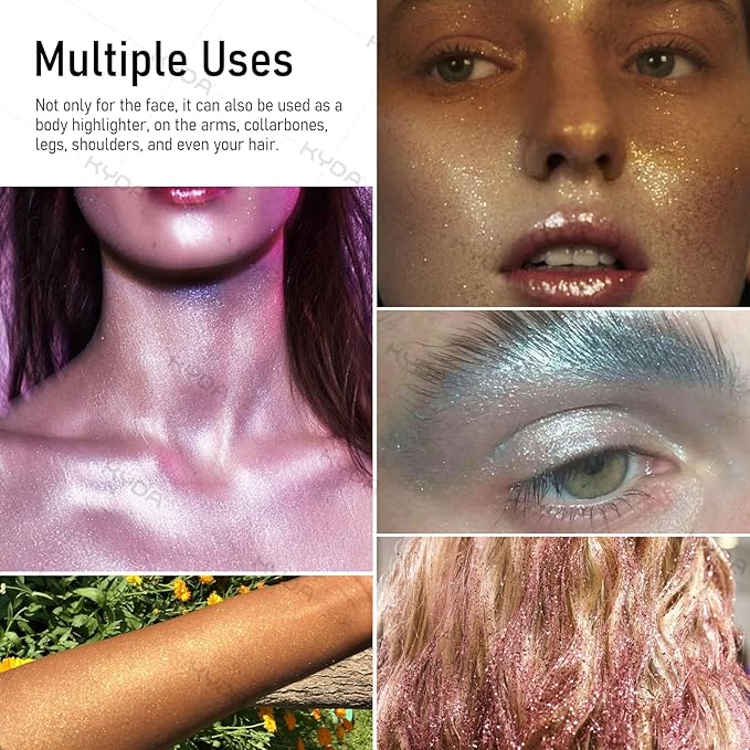 KYDA Glitter Powder Spray, Loose Shimmer Powder, Highlighter Spray Makeup for Face Body Hair, Lasting Glitter Hairspray, Cosmetic Sparkling Body Makeup, Green