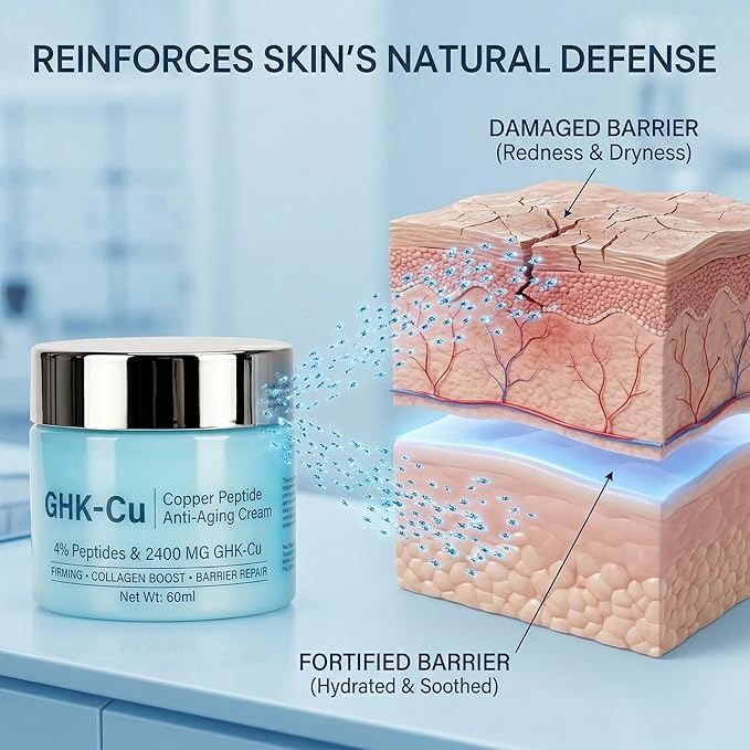 GHK-Cu Peptide, 4% Bioactive GHK-Cu Copper Peptide Cream, 2400mg Potency Formula for Face & Neck, Moisturizer for Firmness & Elasticity, Natural Formula for Men and Women, 2Fl.Oz