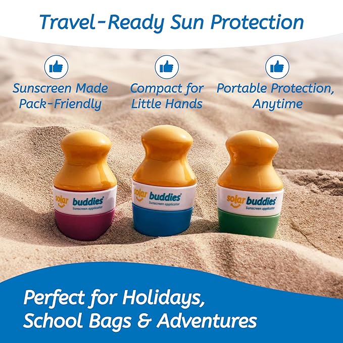 Solar Buddies Sunscreen Applicator - Single Red - Refillable Roll on Sponge Sunscreen, Suncream & Lotion Applicator For Kids, Adults & Families - Holds 3.4fl oz, Perfect Size for Travel