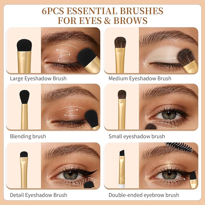 DUcare Eye Makeup Brush Set, 6 Pcs Professional Eyeshadow Blending Makeup Brushes for Concealer Eyebrows Eyeliner, Soft Hairs & Wood Handle, White