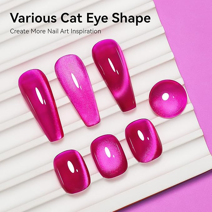 Cat Eye Gel Nail Polish, Jelly Hot Pink Manetic Nail Polish Glitter Holographic with Magnet, Glass Reflective Translucent UV Gel for Valentine's Day Gift Manicure Salon DIY at Home