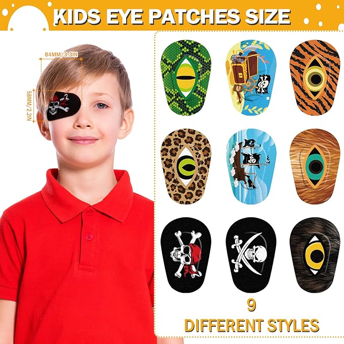Panelee Adhesive Eye Patches for Kids Boys Bulk Halloween Pirate Toddler Eye Patch Breathable Material, Light Blocking Cotton Colorful and Fun Designs for Boys, 9 Styles(45 Pcs)