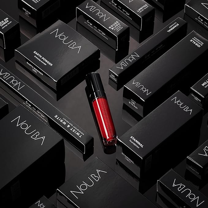 Nouba Millebaci Long Lasting Liquid Lipstick Dark Red, Lustrous Moisturizing Creamy Formula with Vitamin E Intense Color Pigment High Impact Makeup Lip Cream Color Stick Balm For Women (Color 7)