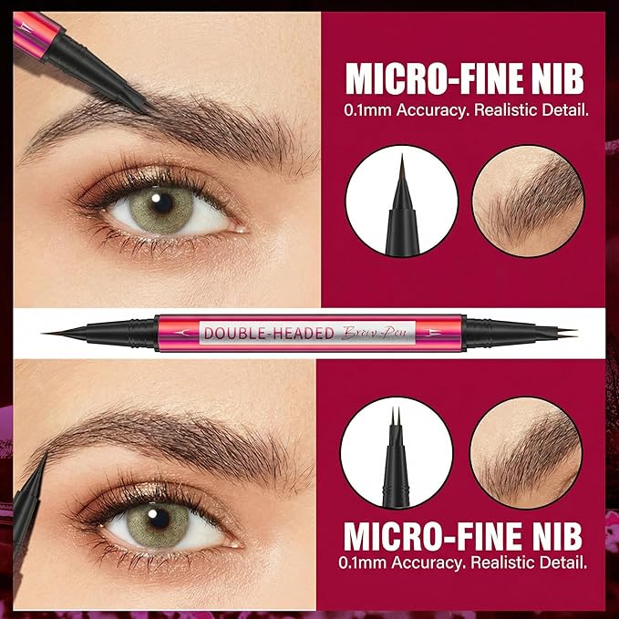Double-Headed Brow Pen, Ultra-Precise Hair-Like Strokes, Long-Lasting Makeup, 0.03mm Precision Nibs, Available in Light Brown, Brown, Dark Brown, Black Brown, Black (2#Brown)