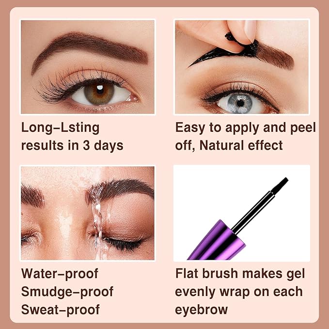 2Pcs Dark Brown Tattoo Eyebrow Gel Easy Peel Off, Tinted Eye Brow Gel, Waterproof & Sweatproof & Transfer-proof, All Day Weal, for All Skin Types, Mother's Day Makeup Gift