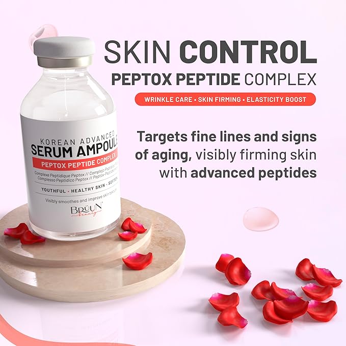 BRÜUN Peptox Peptide Facial Serum Ampoule – Hydrating Korean Skincare Serum for Face and Body, for Use with or without Derma Pen (Not Included), 1.18 fl.oz
