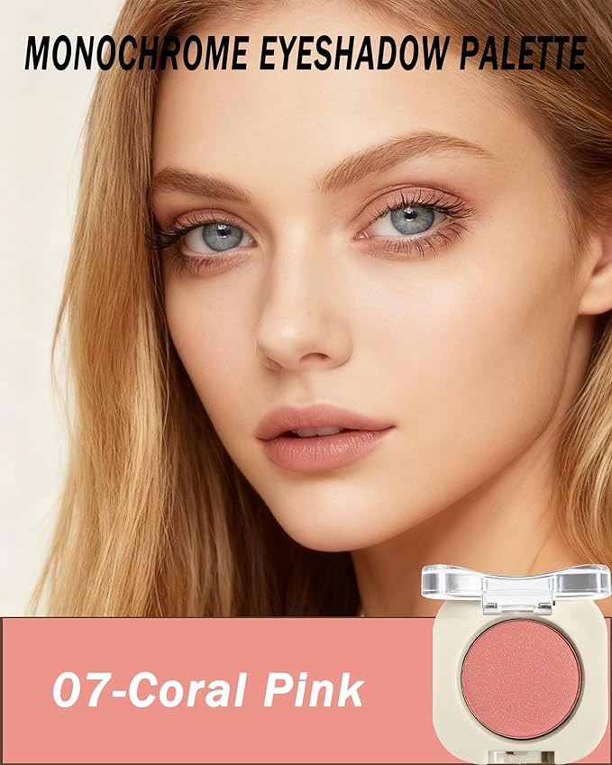 Single Pink Eyeshadow Palette Matte,Smooth Velvet Pressed Powder Primer Eye Shadow&Blush Palette,Longwear High Pigment Mini Monochrome Eyeshadow Lightweight Blendable Formula for Women Daily Makeup-07