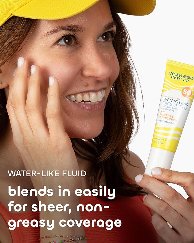 Seaweed Bath Co. Weightless Face Shield SPF 50- Lightweight Mineral Sunscreen with Zinc Oxide - Daily Hydrating Facial SPF Serum & Water Resistant Facial Moisturizer 1.7 Oz.