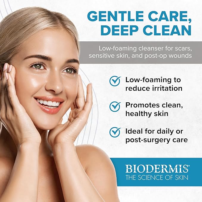SilqueClenz Low Foaming Skin Cleanser – Gentle, Low pH Wound Cleanser for Scars, Sensitive Skin & Post-Op Areas - Hydrates with Flax Seed Extract & Vitamin B5 – Compact Travel-Ready Bottle, 1 fl. oz