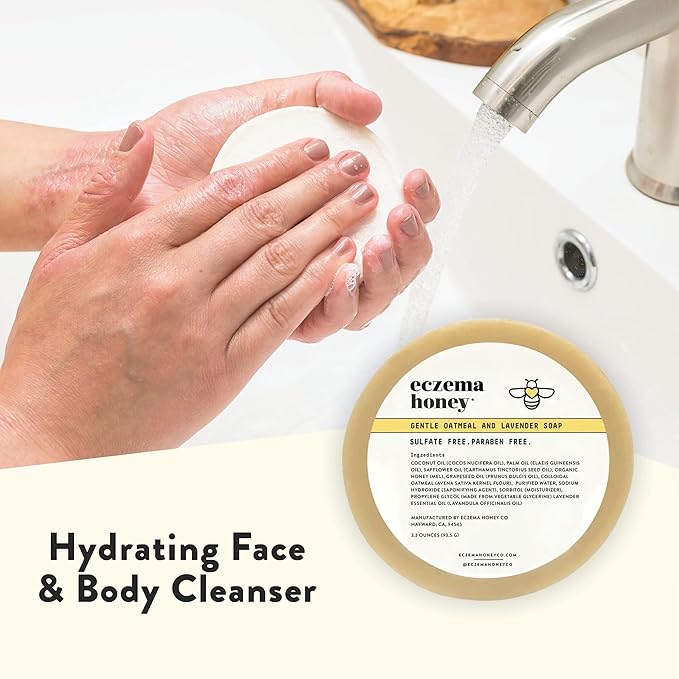 ECZEMA HONEY Gentle Oatmeal and Lavender Soap - Natural Eczema Body Wash - Daily Gentle Soap for Dry, Itchy, Sensitive, & Irritable Skin (3.3 Oz)