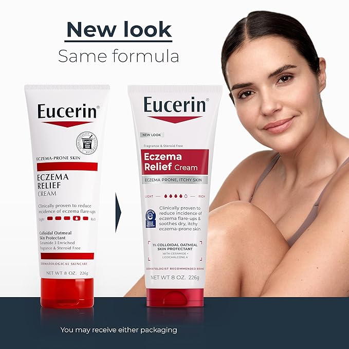 Eucerin Eczema Relief Cream, Full Body Lotion for Eczema-Prone Skin, Moisturizing Eczema Cream, Body Moisturizer, Multi-Pack, 8 oz. Tube (Pack of 3)