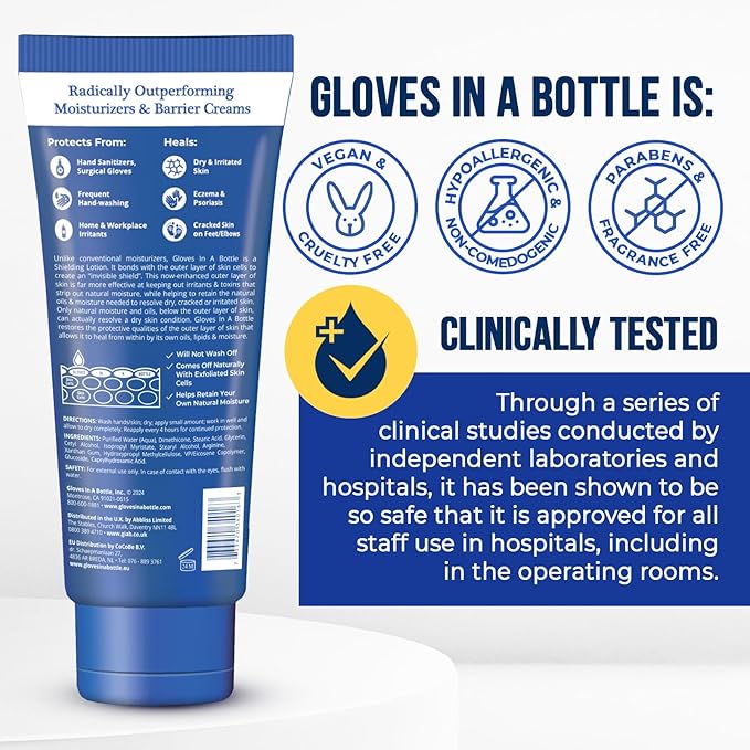 Gloves In A Bottle Shielding Lotion Tube 3.38 oz – Travel Size Hand Cream for Dry, Cracked, Irritated Hands – Deep Hydration Lotion for Skin Barrier Repair, Liquid Gloves Protection | 3-Pack