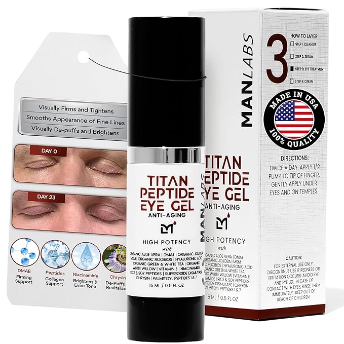 Man Labs Titan Peptide Cooling Eye Serum – Mens Eye Cream – Anti-Aging Bags & Dark Circle – Appearance of Under Eye Bags Treatment for Men, Puffy Eyes Treatment Men –Peptides, HA, DMAE, MSM –Unscented