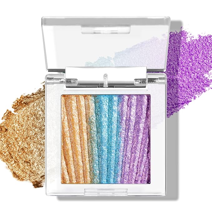 Half Magic Glitter Eyeshadow, Multi Glitter chameleon eyeshadow, 3 Color Gold-Blue-Purple Iridescent Holographic Cream Eye Shadow, #06