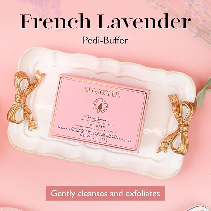 Spongellé French Lavender Pedi Buffer Bath Sponge | Exfoliating Foot & Heel Scrub | Cleanse, Exfoliate, and Nourish in One Easy Step | Cruelty-Free, Vegan, Dermatologist-Tested, Made in USA | 30+ uses
