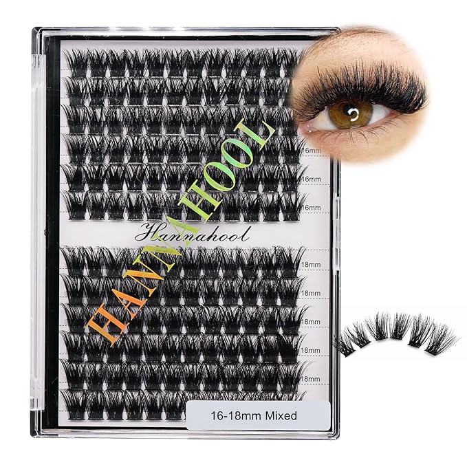 12rows-Large Tray Mixed 8-10-12-14-16mm/Mixed 14-15-16mm/Mixed14mm-16mm/Mixed 18-20mm Wide Stem Individual False Eyelashes Dramatic Black Cluster Eyelashes (mixed16mm-18mm)