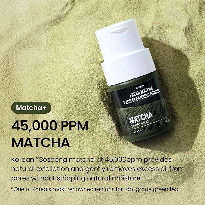 FRESH MATCHA PACK CLEANSING POWDER, Matcha Mask, Ceramide, Gentle Face Wash, Radiant Skin, Facial Cleanser for Dry Skin, Korean Skincare, Fragrance Free, 40g/1.41fl.oz.