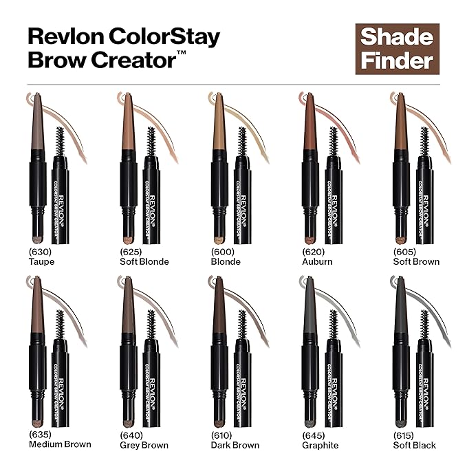 Revlon ColorStay Brow Creator, 2-in-1 Precise Eyebrow Pencil & Powder with Spoolie Brush, Waterproof & Long Lasting, 605 Soft Brown, 0.003 oz