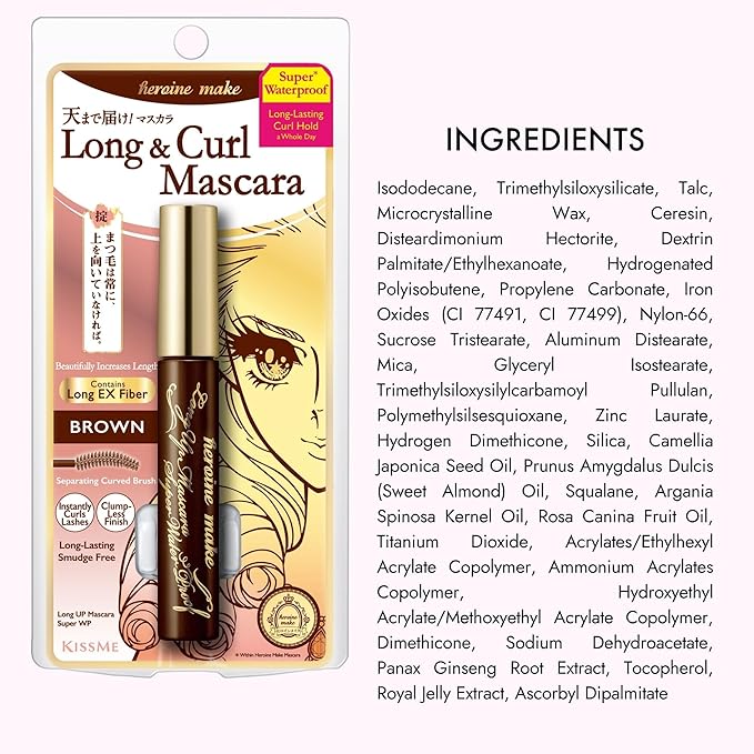 KISSME Heroine Make Long UP Mascara Super WP, Super Long-Lasting! Long & Curl Mascara, Brown