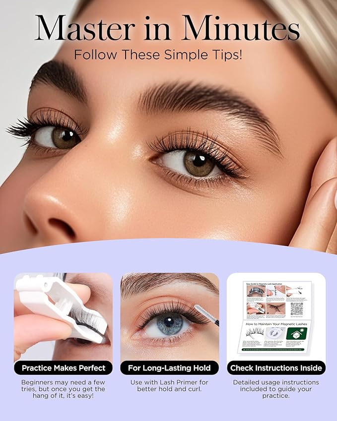 BEYELIAN Portable Magnetic Eyelashes with Applicator Kit All-In-One Box, Upgrade Soft Reusable Magnetic Lashes, No Glue Needed False Eyelashes AYT19 (Lightweight & Comfortable)