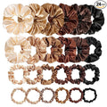24Pcs 4 Sizes Satin Hair Scrunchies for Women Teens Girls Kids, No Damage Big & Small Soft Hair Ties Bands for Thick/Thin/Curly Hair Ponytail Holder Accessories Wrist Decor, 6 Neutral Colors,BlueZOO