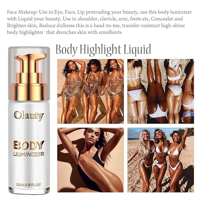 Firstfly Liquid Luminizer, Waterproof Moisturizing Light Shimmer Glow Illuminator for Face & Body, All In One Makeup Liquid Illuminator, Summer Body Luminizer, Face Body Highlighter（#06 Moonlight White）