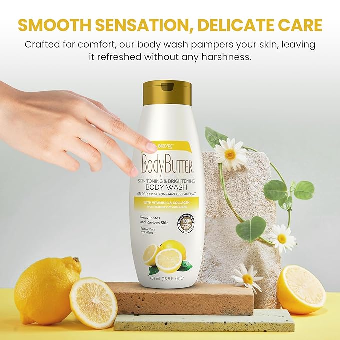 Biocare Vitamin C and Collagen Body Wash: Ultimate Brightening & Toning Solution, Ideal for Men & Women - Enhances Skin & Hydrates, Suitable All Skin Types, Sulfate-Free 16.5 oz