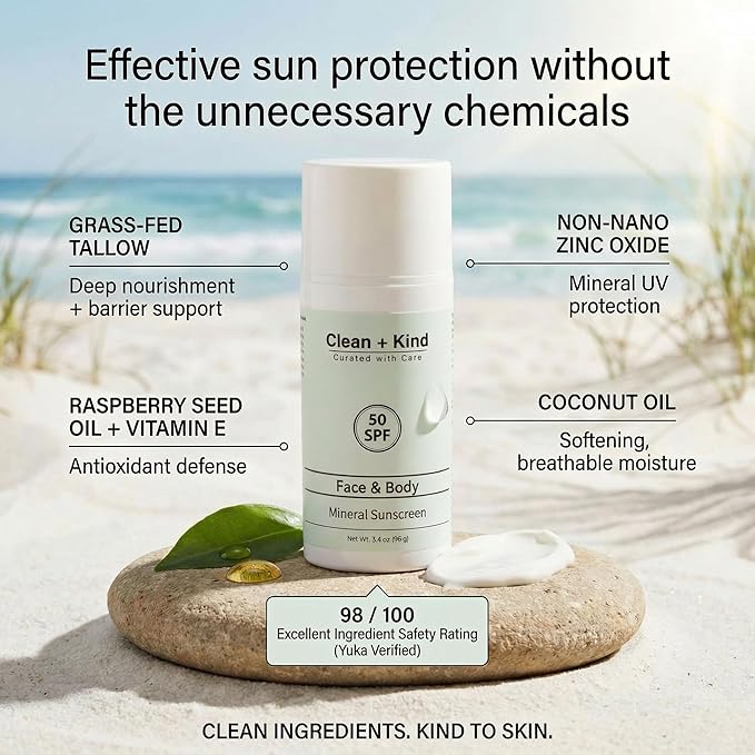 Tallow Sunscreen SPF 50 — Travel Size Mineral Sport Sunblock, Non-Nano Zinc Oxide, Reef-Safe, 80 Min Water-Resistant Body Protection (3.4 oz)