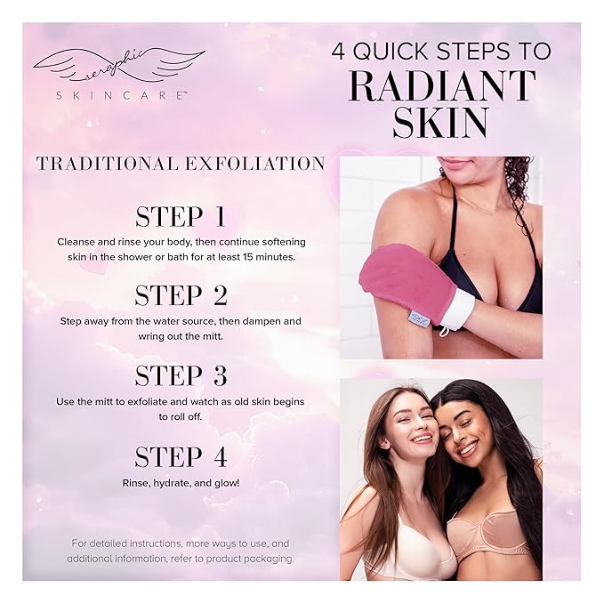 Seraphic Skincare Eternal Love Premium Exfoliating Mitt for Body 1pc – Exfoliating Glove & Body Scrubber for Shower Use, Deep Body Exfoliation, Dead Skin Removal & Self Tanner