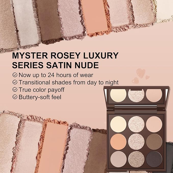 MYSTER ROSEY Neutral Eyeshadow Palette, Nude Eyeshadow Palette, Matte Eye Shadow Makeup Palette with Mirror, Long-Lasting Wear, Vegan, Cruelty-Free - 0.5oz (Satin Nude)