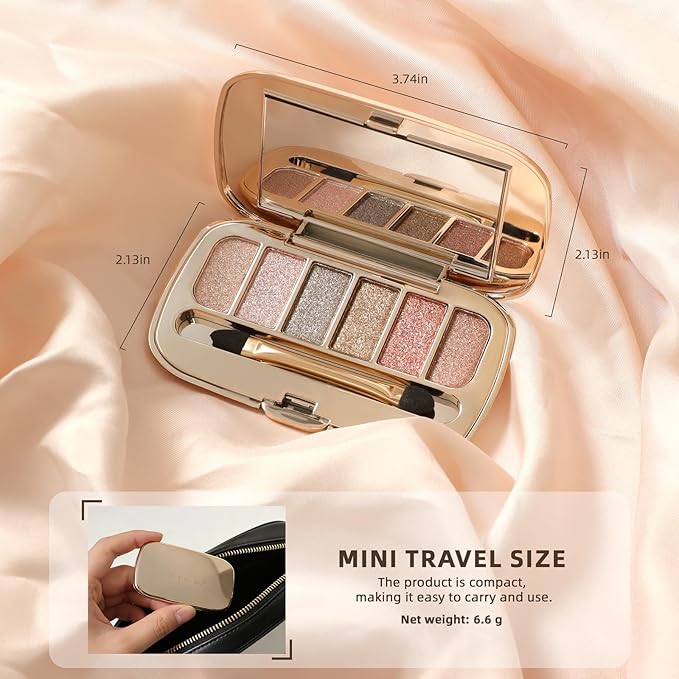 Noerrors Neutral Metallic Shimmer Eyeshadow Palette, Multi-Dimension Liquid Foiled Finish-Champagne, Soft Pink, Hazel, Copper Red, Long Lasting Pigmented Sparkly Glitter Mini Travel Cream Eye Shadow