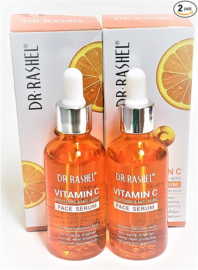 Dr Rashel Vitamin C Face Serum | Hyaluronic Acid , Firming and Anti Aging ( Pack of 2 ) + 1 Pair of Collagen Crystal Eye Mask