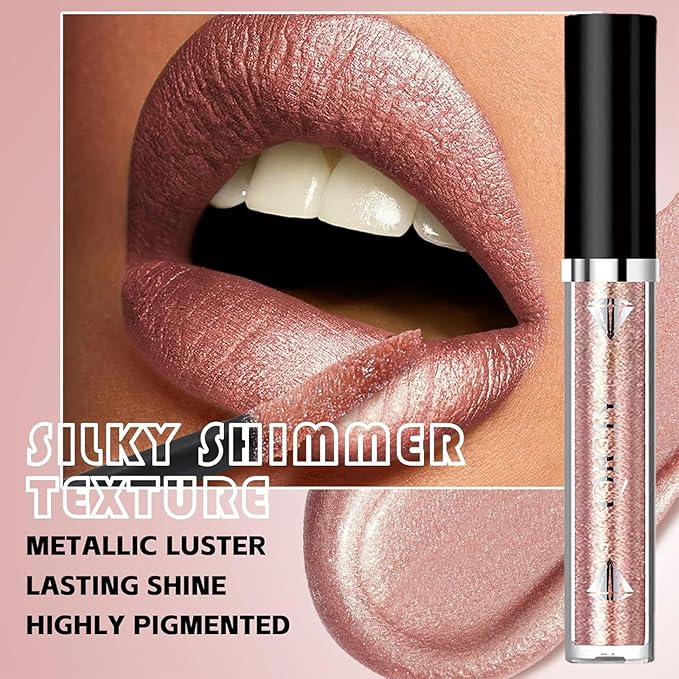ADMD Diamond Lip Glaze 6-Piece Set Lip Gloss Glitter Sparkling Liquid Lipstick&Shimmer Eyeshadow Long-Lasting Waterproof Makeup