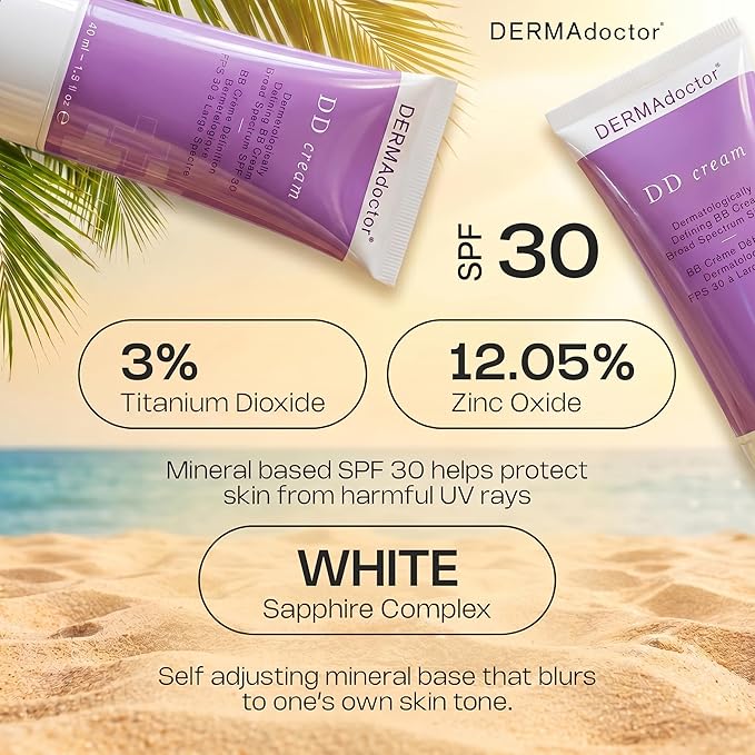DERMAdoctor Tinted Moisturizer with SPF 30, Mineral DD Cream, Universal Tint Primer, Hydrating Face Moisturizer with SPF, Lightweight Sheer Coverage Broad-Spectrum Zinc Oxide Sunscreen, All Skin Types