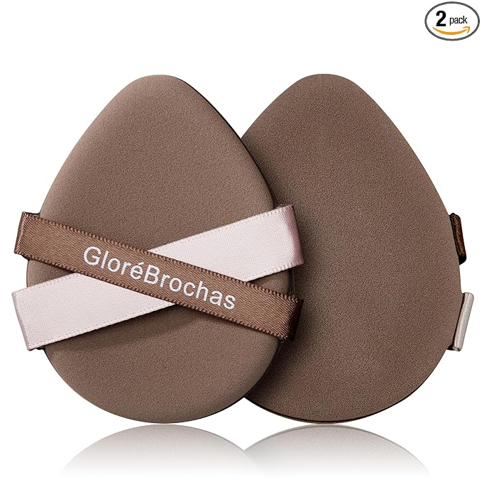 Makeup Sponge Set, GloréBrochas 2PCS Micro Porous Low Absorption Foundation Sponges, Latex-Free PU Makeup Puff, 3.2inches Soft Dual-Sided Powder Puff for Face Powder, Brown